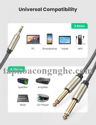 Ugreen 10618 3M màu xám cáp 3.5mm TRS ra 2 cổng 6.35mm TS AV126 30010618